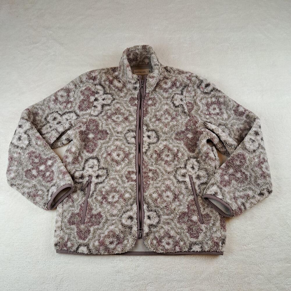 Abercrombie & Fitch Jacket Unisex Medium Beige Mauve Sherpa Fleece Full Zip Cozy